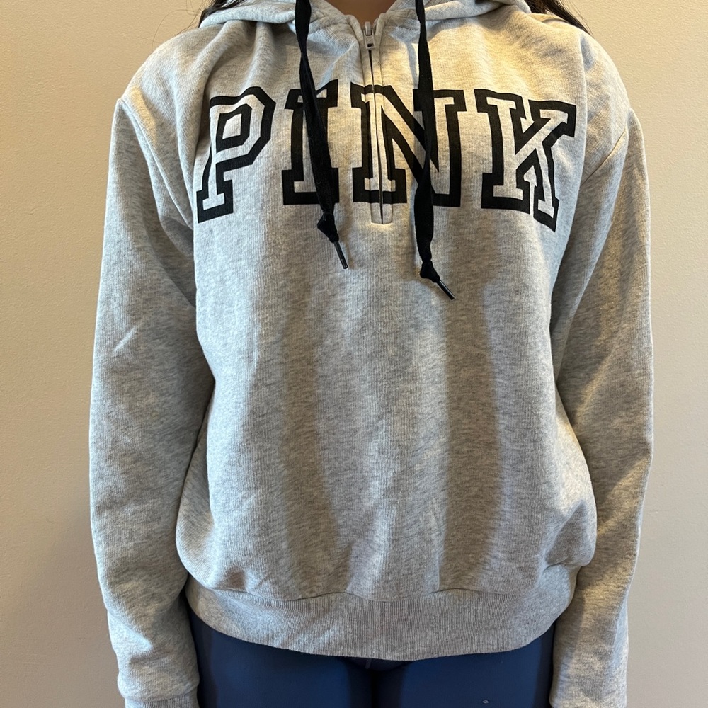 PINK Victoria Secret Quarter Zip Hooded Cotton Sweatshirt Size Small